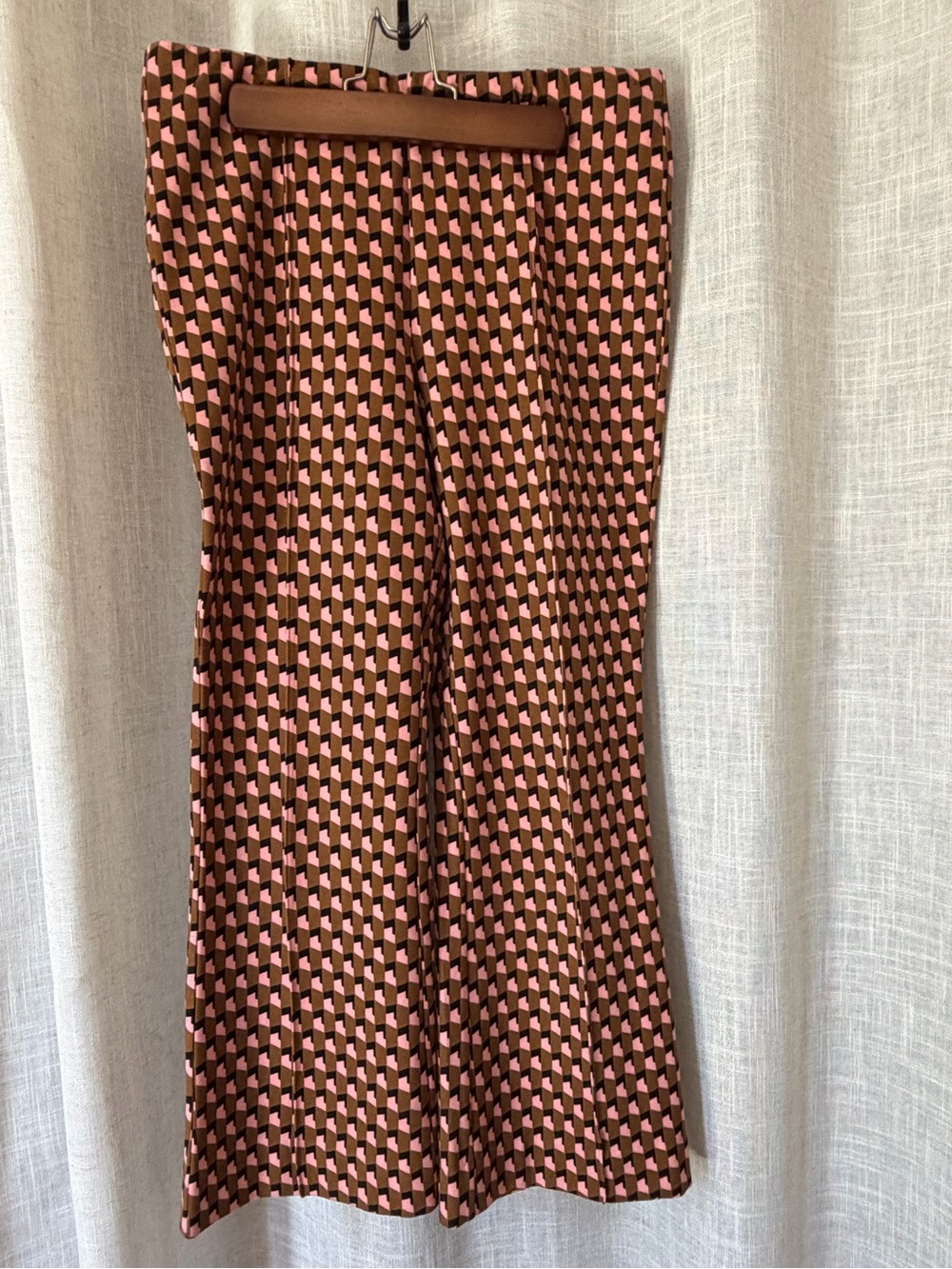 Anthropologie Pink and Brown Geometric Wide-Leg Cropped Pants